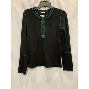 POL Thermal Waffle Knit Button Detail Top Black